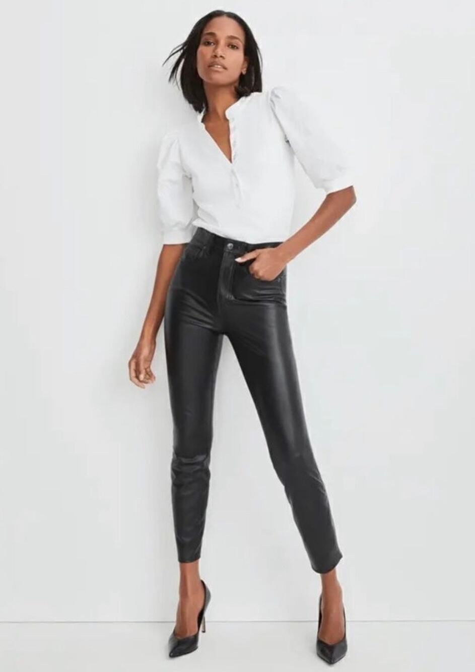 Veronica Beard Maera Extra High Rise Skinny Pants Black Size 30 Faux Leather NWT